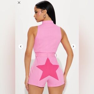 NWT Pink Denim Romper Dress with Star Accent Runs Small M/L